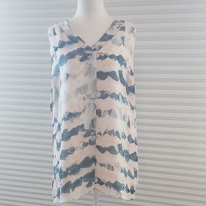 CAbi Blue and Cream Sleeveless Top